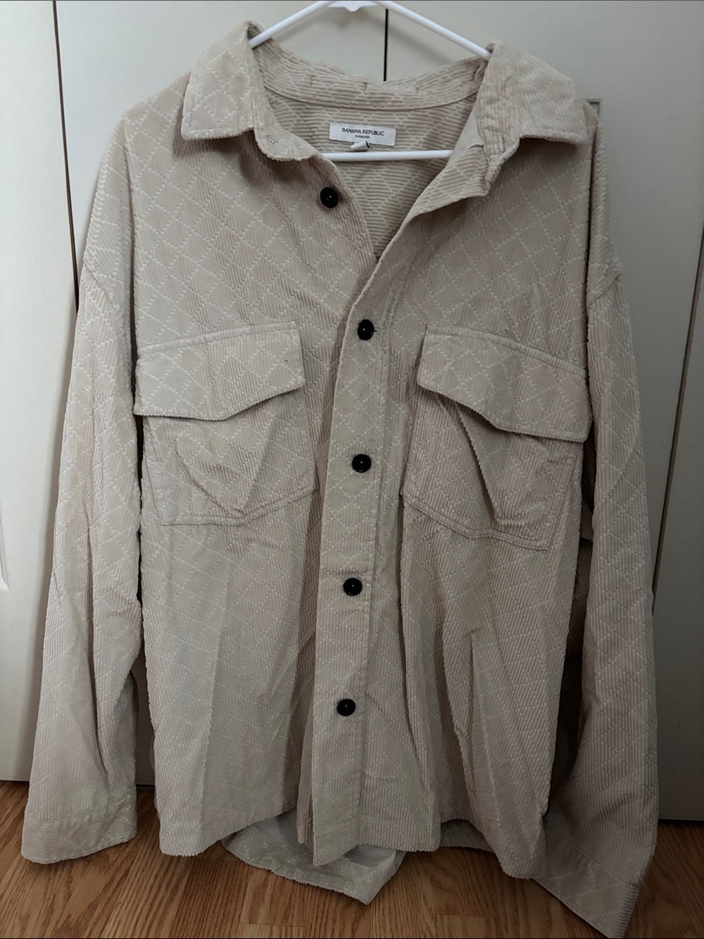 Banana Republic Men's Light Beige Quilted Corduroy Shirt Jacket